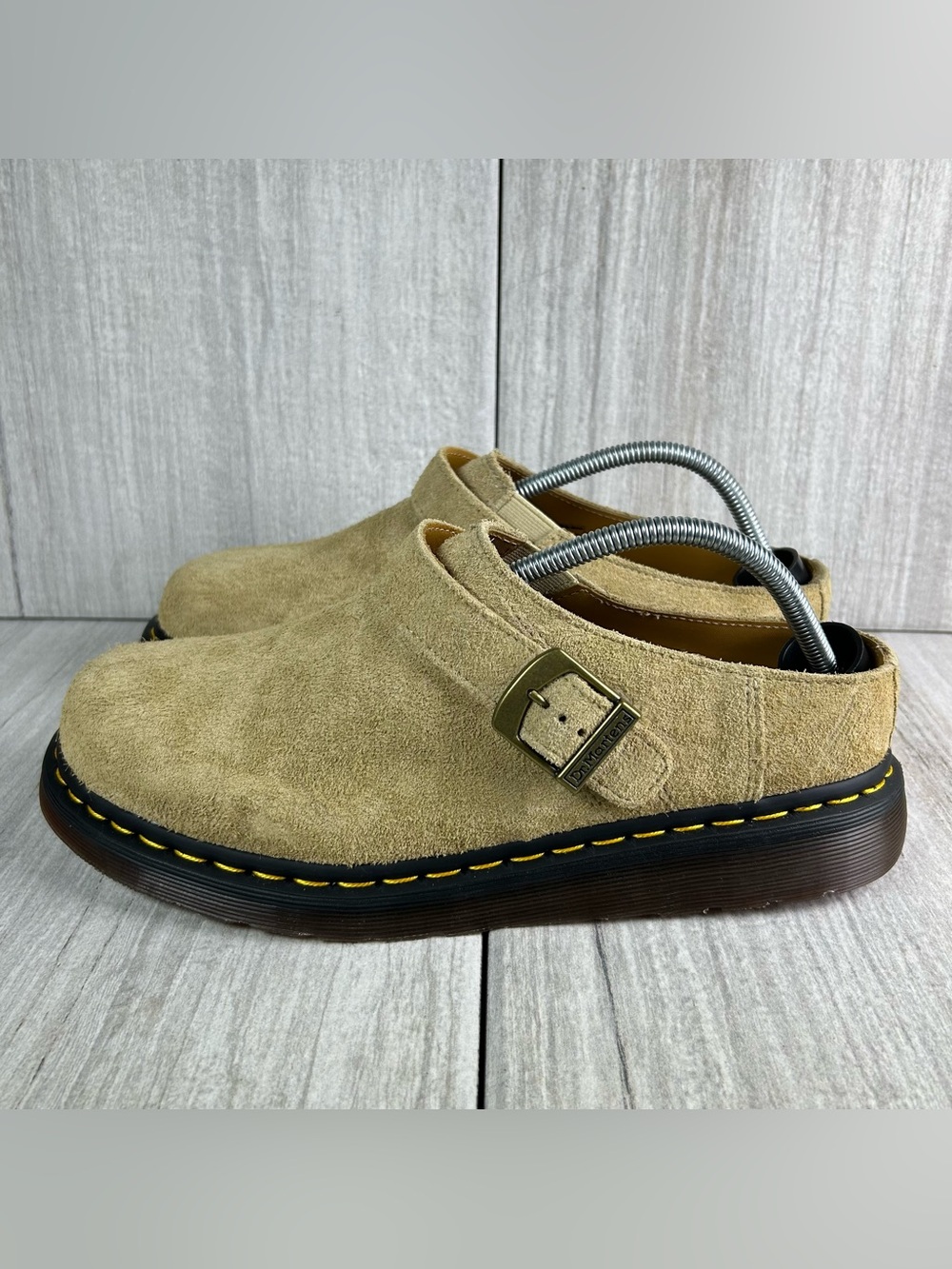 NEW Dr. Martens Docs Isham Wheat Brown Suede Buckle Mule Shoe Mens Size 10